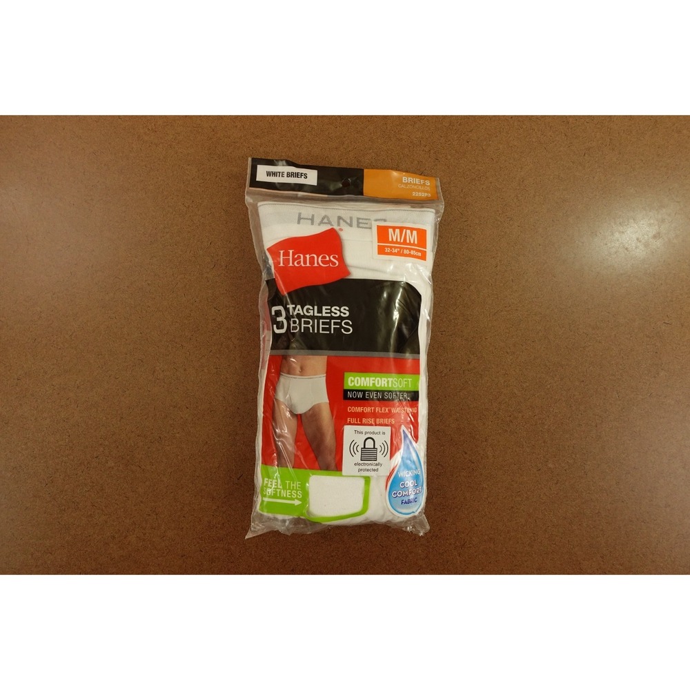 Hanes Mens Size Medium White Cotton Tagless Brief Underwear 3 Pack NWT